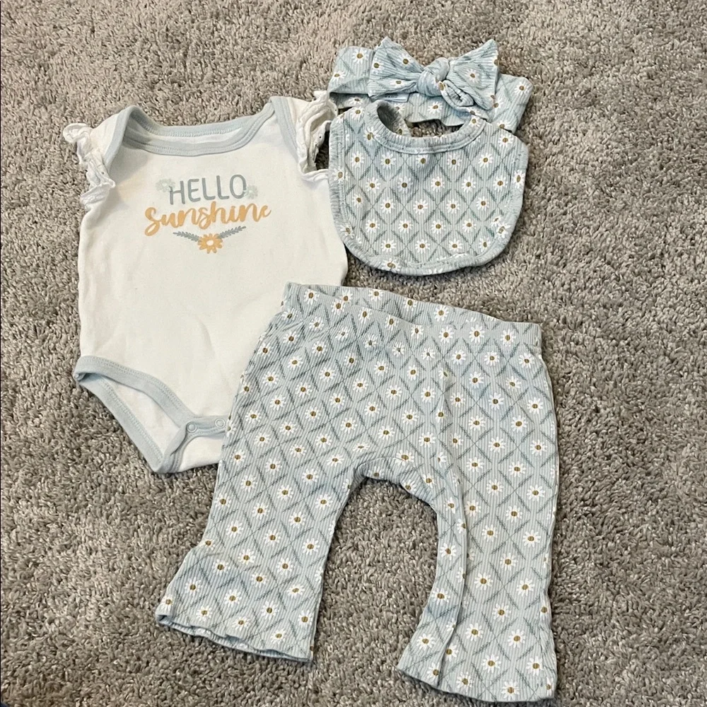 4-Piece Blue Baby Outfit Set with Headband Size 6-9M